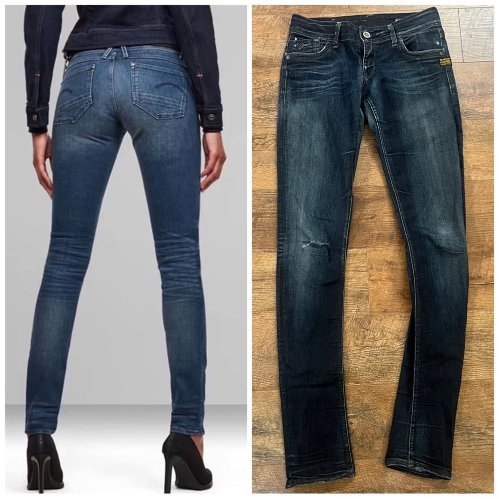 G-Star Dark Wash Lynn Distressed Skinny Jeans Size 29/34